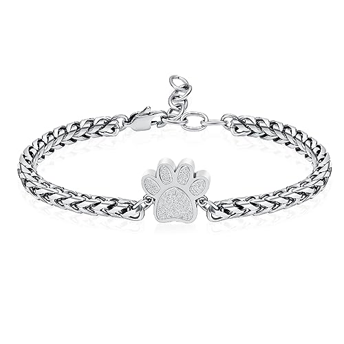 Oinsi Cremation Bracelet for Ashes Pet Paw Print Cremation Jewelry for Dog Cat Stainless Steel Keepsake Memorial Urn Bangle - color: A-Sliver