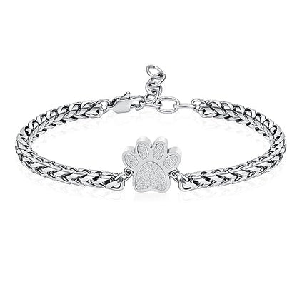 Oinsi Cremation Bracelet for Ashes Pet Paw Print Cremation Jewelry for Dog Cat Stainless Steel Keepsake Memorial Urn Bangle - color: A-Sliver
