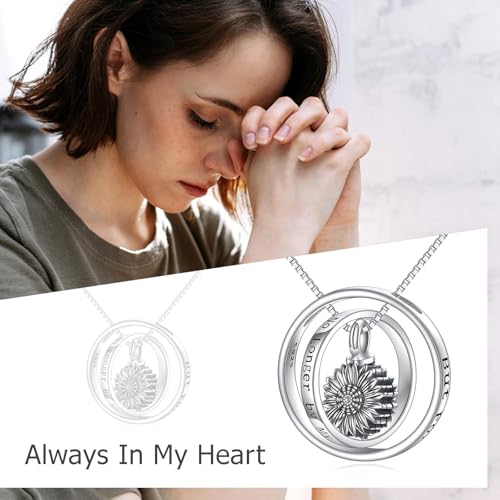 ONEFINITY Urn Necklace for Ashes 18k White Gold Plated Sunflower/Paw Print/Opal Urn Locket Necklace Cremation Jewelry Memorial Keepsake Jewelry Gifts for Women - style: Sunflower