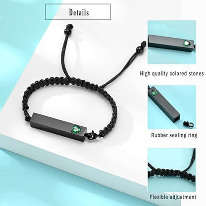 zeqingjw Vertical Bar Urn Bracelet for Ashes for Women Men Stainless Steel Cremation Jewelry Braided Rope Adjustable Keepsake Bracelets of Loved Ones Ash Holder Memorial Gift - color: Black-Green