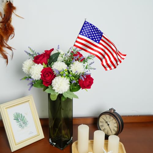 Cemetery Flowers Artificial Bouquet Red Rose Chrysanthemum 12in - color: Red Rose