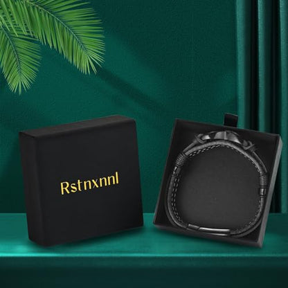 Urn Bracelet for Ashes With Leather Cremation Bracelet Stainless Steel Keepsake Cuff Bangle for Men Gifts With Funnel Kit & Bag - color: Black-22cm