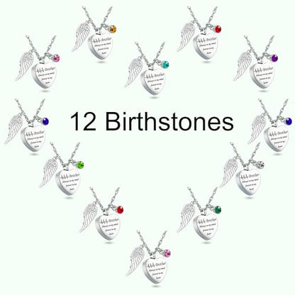 Gredstar Heart Urn Necklace for Ashes, ECG Memorial Pendant | Heartbeat Line, Angel Wing, 12 Birthstones, Stainless Steel, Screw Closure, Funnel & Box Included - style: Brother