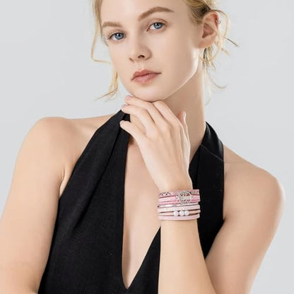 Tree of Life Inspirational Leather Wrap Bracelets Boho Western Cowgirl Cuff - color: Pink