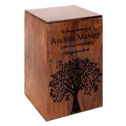 Personalized Wooden Cremation Urns for Human Ashes,Tree of Life Design, Memorial Urn for Adult Male, Female, Pet, Dog, Cat, Burial Urn for Ash, Custom Size Selection from XS to XXL (12 lbs to 250 lbs)