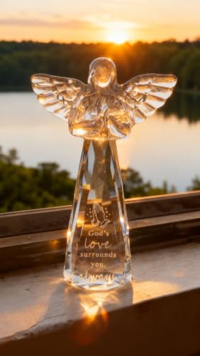 Christian Gifts for Women - Engraved Crystal Angel | 6" Inspirational Spiritual Keepsake, Religious Encouragement Gift for Her Birthday Christmas (God's Love surrounds You) - color: God's Love Surrounds You