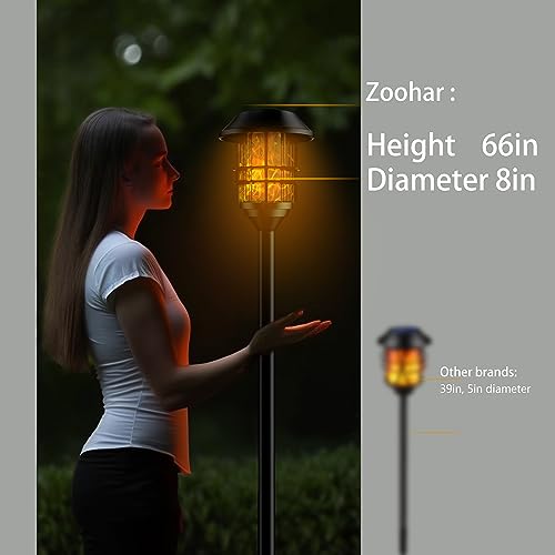 ZOOHAR Solar Pathway Flame Lights - Outdoor Solar LEDs with Metal Construction, Waterproof, Perfect for Gardens, Pathways, Patio, Balcony & Pool, 2 Packs