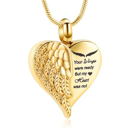 Love Heart Cremation Jewelry Urn Necklaces Wing Urn Necklaces for Ashes Memorial Keepsake Pendant for Women Men Gifts With Funnel Kit & Bag - color: Gold
