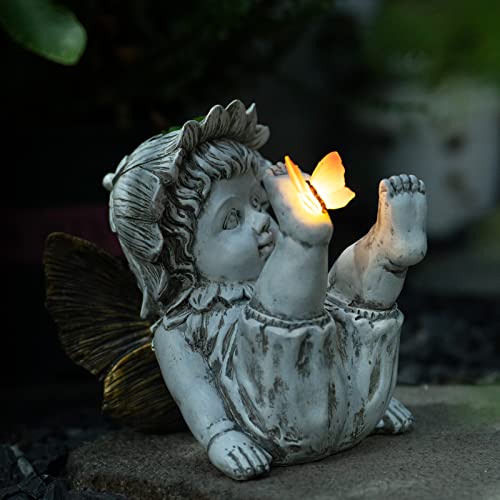 Suyorpe Fairies for Fairy Garden Solar Decor - Fairy Figurines Resin Outdoor Statues Ornaments with Light up Butterfly for Patio,Lawn,Yard,Porch,Outside Angel Gifts - color: Butterfly