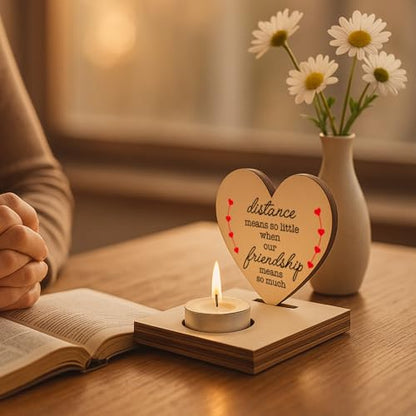 Heart Shaped Wooden Tealight Candle Holder, Long Distance Friendship Gift, Inspirational Quote Candle Holder for Best Friend, Birthday, Christmas, Farewell Candlestick Holders SLZ17 - color: I Was Strong