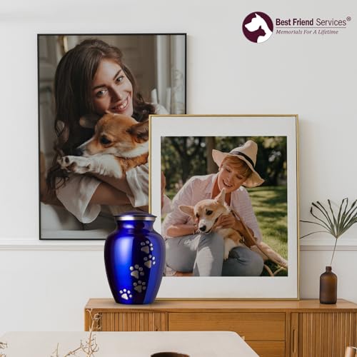 Ottillie Legacy Sapphire/Pewter/Vert Urn, up to 65lbs - color: Pure Blue, Vertical Pewter Paws, size: Medium