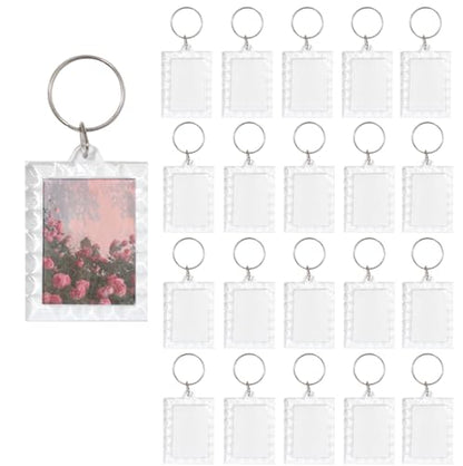 BetterJonny 20Pcs Acrylic Picture Keychain Blanks in Clear Acrylic Picture Frame Keyrings - color: Lace Rectangle