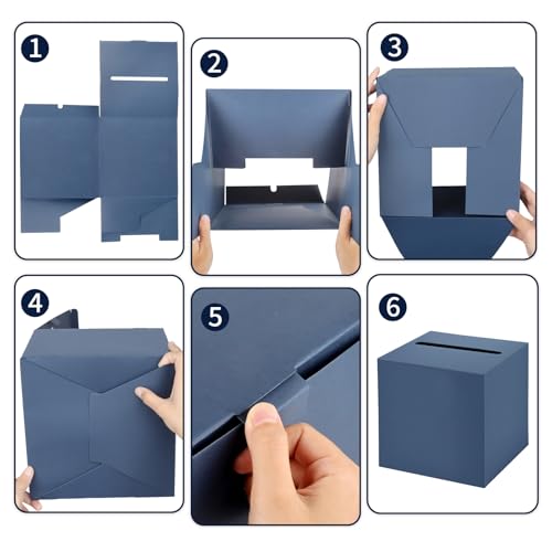 Hooqict Navy Blue Card Box with Slot 10" Wedding Favor Gift Card Box for Party, Reception, Graduation, Birthday, Wedding, Bridal or Baby Shower, Raffle Ticket Money Envelope Holder - color: Navy Blue