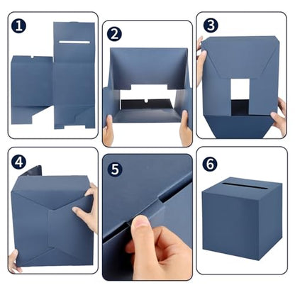 Hooqict Navy Blue Card Box with Slot 10" Wedding Favor Gift Card Box for Party, Reception, Graduation, Birthday, Wedding, Bridal or Baby Shower, Raffle Ticket Money Envelope Holder - color: Navy Blue