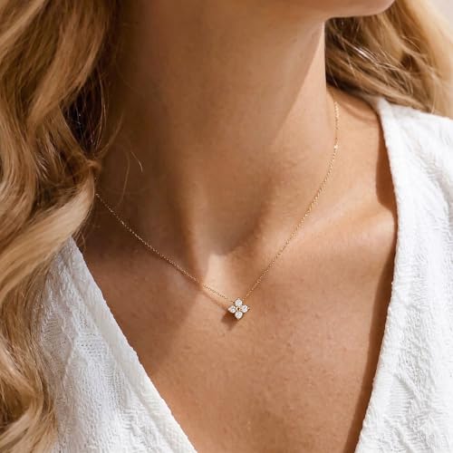 Gold Silver Pendant Necklace for Women, Dainty CZ Jewelry Gift | 14K Gold Silver Plated, Cubic Zirconia Pearl Charm, Trendy Layered Necklace, Adjustable Chain, Waterproof, Hypoallergenic - color: Gold-Clover