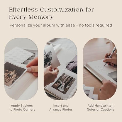 Premium Scrapbook Album with Window and Writing Space – 60 Pages holds 200 Photos of Different Sizes – Wedding, Baby, Travel & Family Memories – 11.4" x 8.6" - Oat - color: Oat, size: Small w/ Window