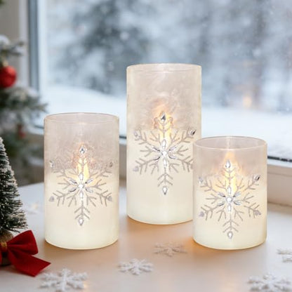 Crystal Club Christmas Flameless Candles, Battery Powered LED Candles - style: Snowflake Design