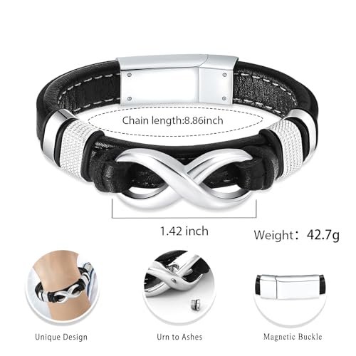 Urn Bracelet for Ashes With Leather Cremation Bracelet Stainless Steel Keepsake Cuff Bangle for Men Gifts With Funnel Kit & Bag - color: Silver-22cm