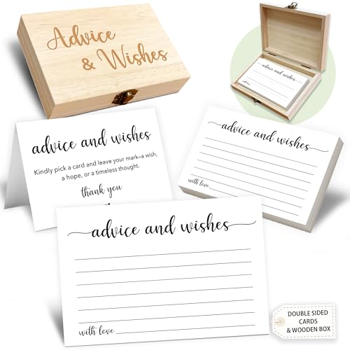 Advice and Wishes Cards Box, 50 Pcs Birthday Wedding Baby Shower Advice Cards, Well Wishes Box for Birthday Party Graduation Bridal Shower Retirement Party, Anniversary(Minimalism) -B03 - color: Minimalism, size: Set with Wooden Box