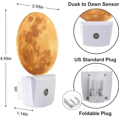 Moon Lamp Yellow Full Moon LED Dusk to Dawn Night Light Auto Sensor for Bedroom Bathroom Hallway Living Room - color: Yellow Full Moon