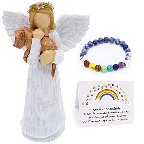 Anrkets Angel of Friendship Pet Memorial Gift – Dog Remembrance Angel Figurine with 7 Chakra Rainbow Bridge Bracelet, Sympathy Gift for Loss of a Beloved Dog - color: White #2