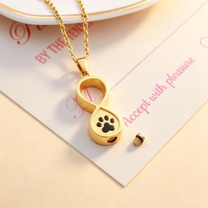 Infinity Pet Urn Necklace for Ashes Dog Cat Paw Print Eternal Love Cremation Jewelry Keepsake Ashes Necklace Stainless Steel Memorial Urn Pendant Necklace Infinite Shape Funeral Urn Necklace - color: Gold