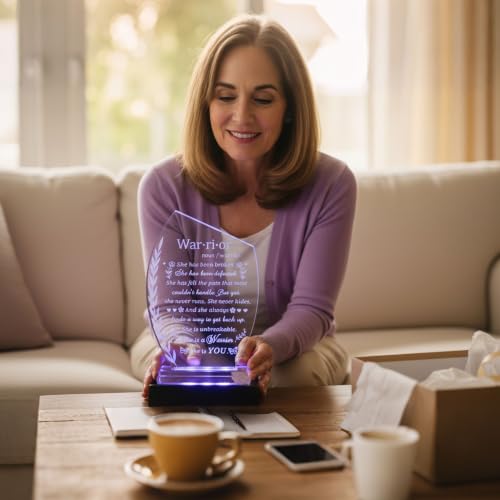 Inspirational Cancer Survivor Gifts for Women - Warrior She is You | Engraved Crystal Plaque Decor with Light Base, Cancer Fighter Patients Sympathy Gift for Woman Mom Friend Birthday Christmas - style: Cancer Survivor +Light Base