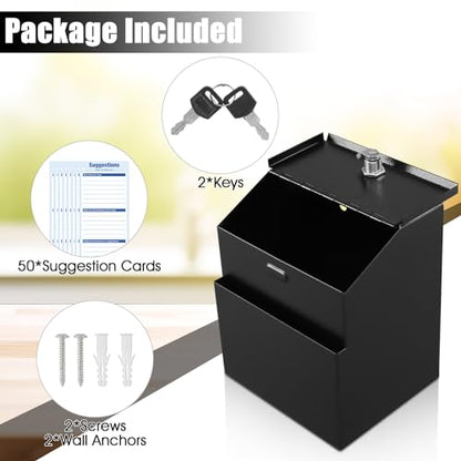 KYODOLED Suggestion Box with Slot and Lock, 100 Suggestion Cards, 2Pack - color: Black-03, size: 8 x 5.7 x 7 Inch