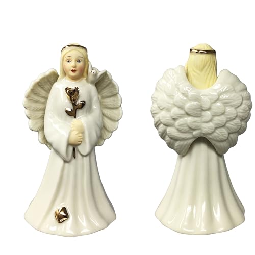 Memorial Angel Figurine with Dove & Gold Rose – Sympathy Gift for Loss of Loved One, Bereavement Angel Keepsake, Remembrance Gift for Grieving Family or Friend, Porcelain Statue, 4 Inch