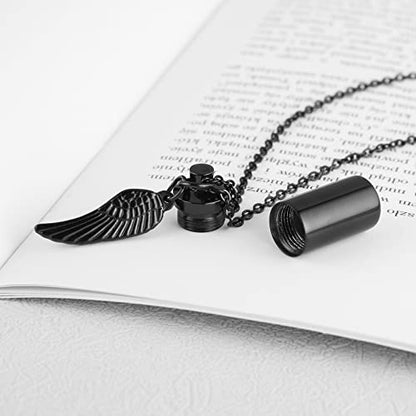 STWTR Stainless Steel Cylindrical Souvenir Capsule Pill Pendant Necklace, Cremated Ashes Pill Container Necklace - color: Black-A