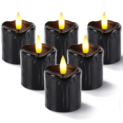 Homemory 2" x 2" Black Melted Realistic Battery Operated Fake Candles with Timer, 400+Hour, 6 Pack for Halloween and Pumpkin Lanterns Decorations - color: Black