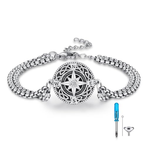 TUGHRA Ashes Bracelet for Women Urn Bracelet for Ashes 925 Sterling Silver Cremation Jewelry Memorial Gifts Keepsake Bracelet - style: Ashes Bracelet-coin-compass-oxidation