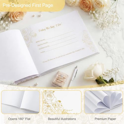 Wedding Guest Book Set, Gold Rose Luxury Hardcover, Gold Foil, 120 Pages - color: Gold