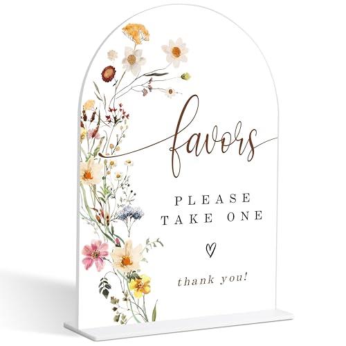 Flower Style Favors Please Take One Sign for Wedding, Bridal Shower and Reception, Dessert Table Decorations, Bridal Shower Decorations, Wedding Shower Favors, 6X8 Inch Acrylic Arch Sign with Stand,13 - color: Flower Style,13