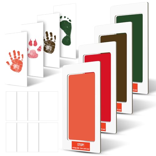 Outus 14 Dog Paw Print Kit | Cat Pawprint Keepsake Kit, for Baby Hand and Footprints, Memorial Impressions, Includes 4 Inkless Pads with 10 Blank Cards - color: Orange,Red,Dark Green,Brown, size: 3 × 5 Inch