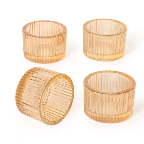 4 Pack Tealight Gold Candle Holders, Votive Tea Light Candle Holder Glass | Table Centerpieces Glass Candle Holder Fall Wedding Decor Party Supplies - color: Gold, size: 1.3" x 2"