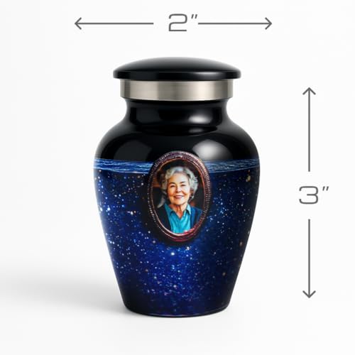 Blue Galaxy Photo Urn for Human Ashes – Personalized Cremation Tribute with Portrait, Name & Dates, Starry Sky Memorial Keepsake, Made in USA (Blue, Small) - size: Small