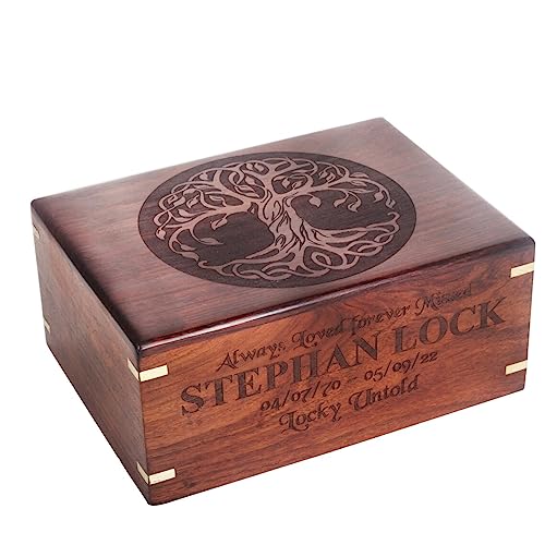 Personalized Rosewood Urns For Human Or Pet Ashes, Tree Of Life Wooden Engraved Cremation Urn For Adult, Wood Funeral Urn Keepsake Box Memorial Urn Or Casket, Custom Burial Urn Brown