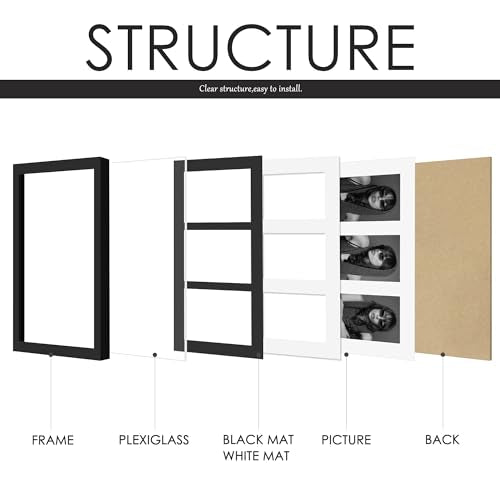 DUENPY 8x15 Collage Frame For 3 4x6 Photos Black Mat - color: Black, size: 8x15（4x6 opening）