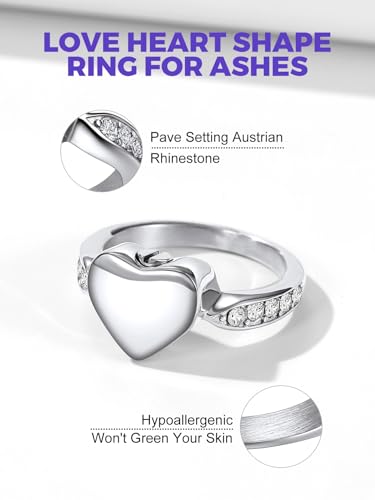 Richsteel Stainless Steel Heart/Claddagh Cremation Urn Ring for Ashes - color: 01-Steel-Heart