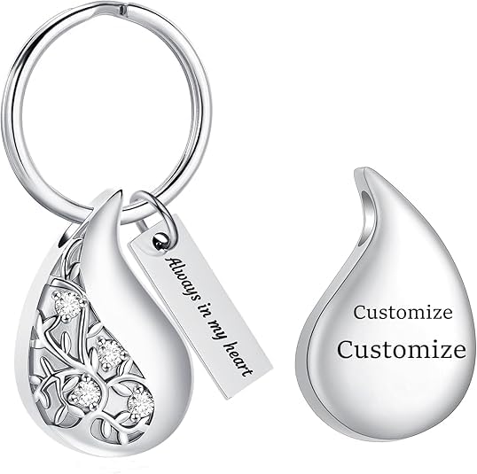 Hearbeingt Teardrop Urn Keychain for Ashes Tree of Life Cremation Jewelry - color: A-customize Back