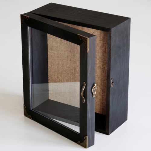 Shadow Box Frame 11x13, Overall Depth 4.7" Deep Display Case with Glass Door, Solid Wood Shadow Box for Memorabilia, Keepsakes, Medals, Photos and Collectibles - color: Black