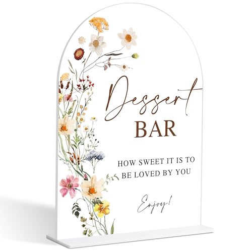 Dessert Table Sign, Flower Style Bridal Shower Sign for Wedding, Engagement, Bridal Shower and Reception, Dessert Table Decorations, Wedding Shower Favors, 6X8 Inch Acrylic Arch Sign with Stand,6 - color: Dessert Table,6