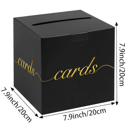 Black Card Box Gold Foil Wedding Favors Gift Card Boxes Post Box Receiving Money Box Holder for Wedding Reception, Baby Showers, Anniversary, Birthday Party, Retirement, Graduation Envelope Holder - color: Black and Gold