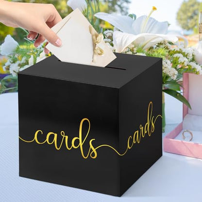 Hooqict Black Card Box with Slot 9.1" Gold Foil Gift Card Box for Party, Graduation, Wedding Reception, Birthday, Bridal or Baby Shower, Raffle Ticket Money Envelope Holder - color: Black Gold