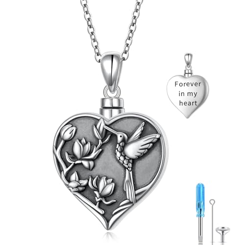 Ashes Necklace 925 Sterling Silver Urn Pendant for Ashes Cremation Keepsake Jewelry for Human Pet Ash Memorial Gift for Women Men - color: Hummingbird