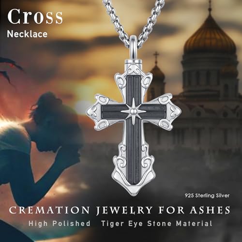 925 Sterling Silver Celtic Cross Urn Necklace for Ashes | Memorial Keepsake Cremation Catholic Jewelry for Men Women - color: Silver-H