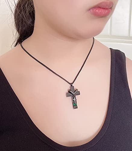YOUFENG 3 Pieces Cremation Urn Necklaces for Ashes Keepsake Cremation Jewelry Cross Round Bar Birthstone Crystal Stainless Steel Memorial Pendant for Women Men - color: Olivine