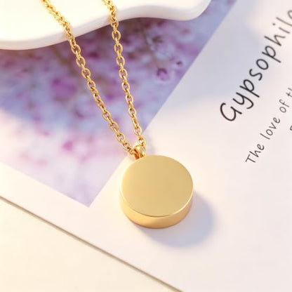 SIYUU Pet Ashes Necklace 20mm Round Shape Dog Cat Keepsake Jewelry Stainless Steel Memorial Urn Jewelry Etching Paw Print & Dog Bone Cremation Pendant Necklace - color: Gold