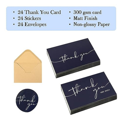 NESCCI 24 PCS Thank You Cards With Envelopes,4x6 Inch Minimalistic Design | Thank You Card,Thank You Notes for Wedding, Business, Baby Shower, Small Business, Funeral, Graduation (Navy Blue) - size: 24 Pack